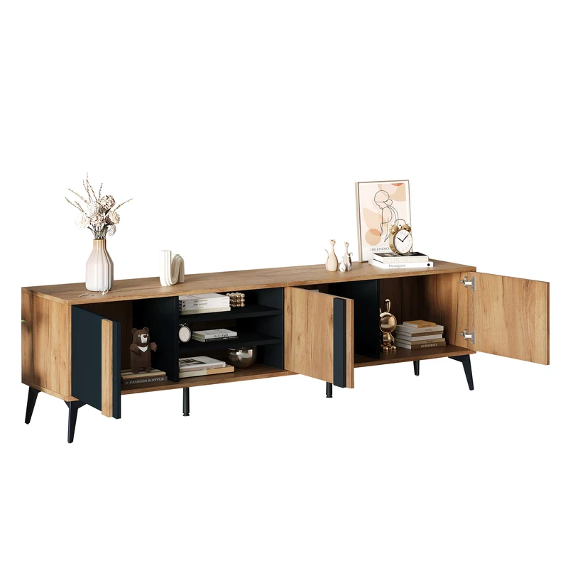 Meuble TV effet bois rustique 3 portes battantes 180*50*40cm ICAN