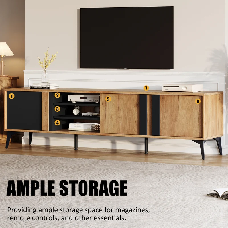 Meuble TV effet bois rustique 3 portes battantes 180*50*40cm ICAN