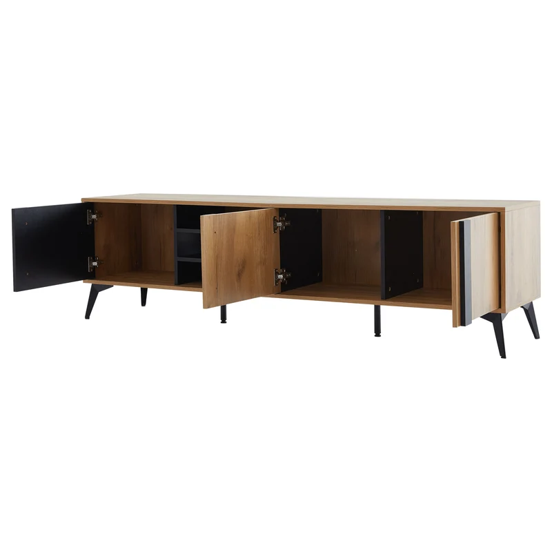 Meuble TV effet bois rustique 3 portes battantes 180*50*40cm ICAN