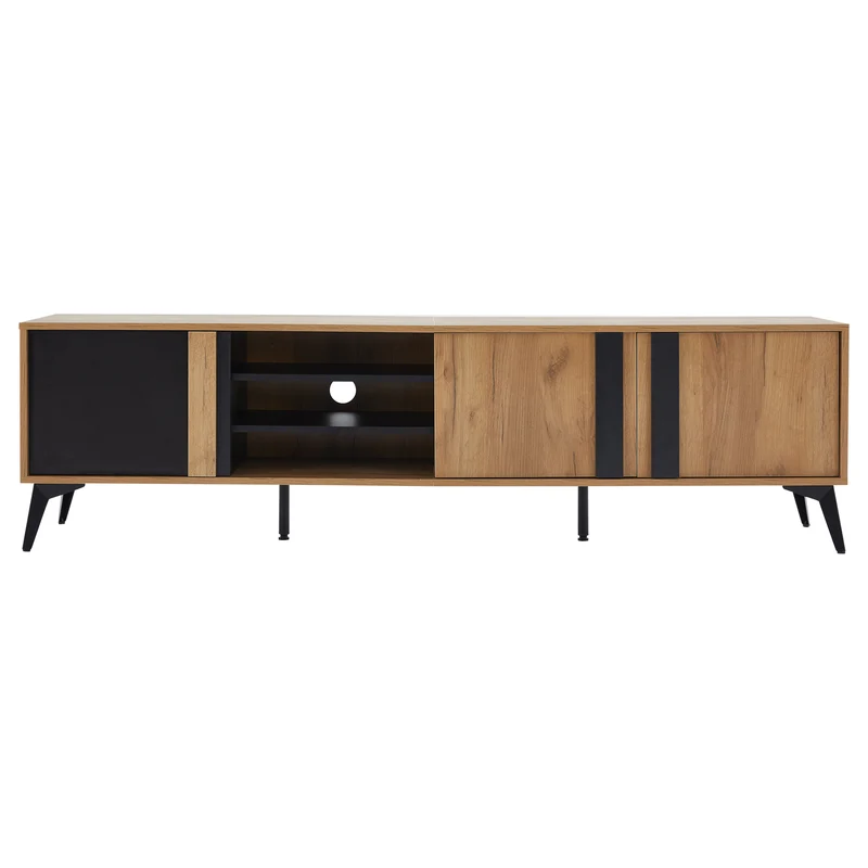 Meuble TV effet bois rustique 3 portes battantes 180*50*40cm ICAN