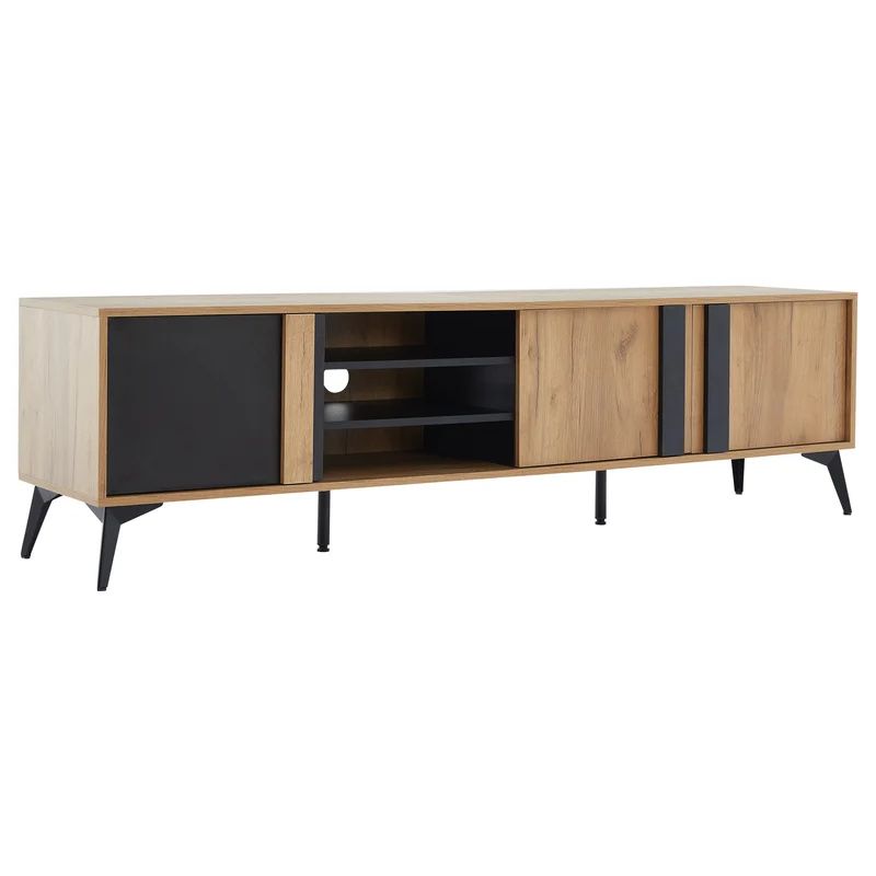Meuble TV effet bois rustique 3 portes battantes 180*50*40cm ICAN