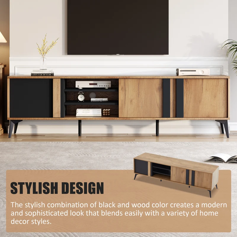 Meuble TV effet bois rustique 3 portes battantes 180*50*40cm ICAN