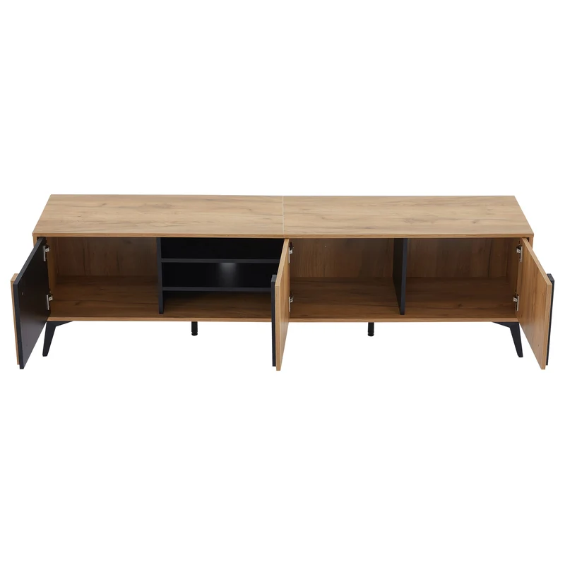 Meuble TV effet bois rustique 3 portes battantes 180*50*40cm ICAN