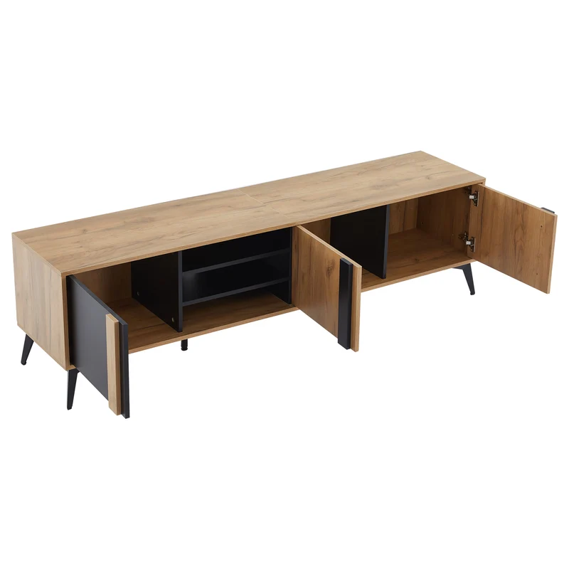 Meuble TV effet bois rustique 3 portes battantes 180*50*40cm ICAN