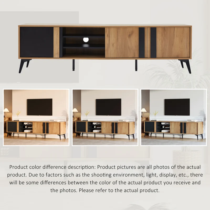Meuble TV effet bois rustique 3 portes battantes 180*50*40cm ICAN