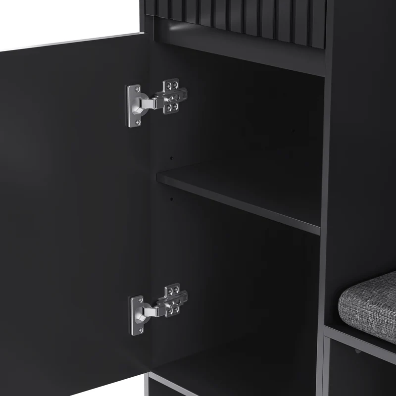 Vestiaire à l'entrée noir multifonction avec banc et rangements 100×180×35 cm BLISSUM