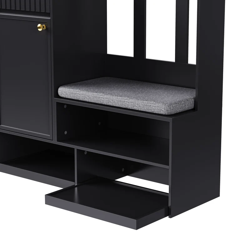 Vestiaire à l'entrée noir multifonction avec banc et rangements 100×180×35 cm BLISSUM