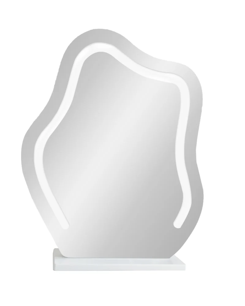 Coiffeuse blanche luxueuse avec miroir ondulé à LED et pieds dorés VERIEN