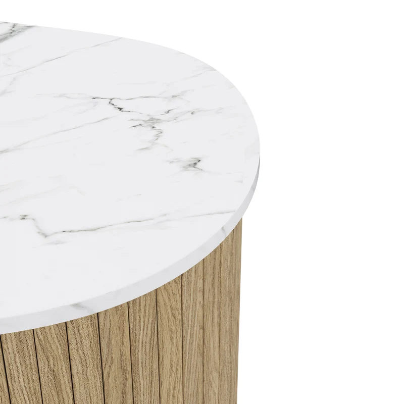 Ensemble de 2 tables basses gigognes effet marbre blanc et bois nature FJORDUS
