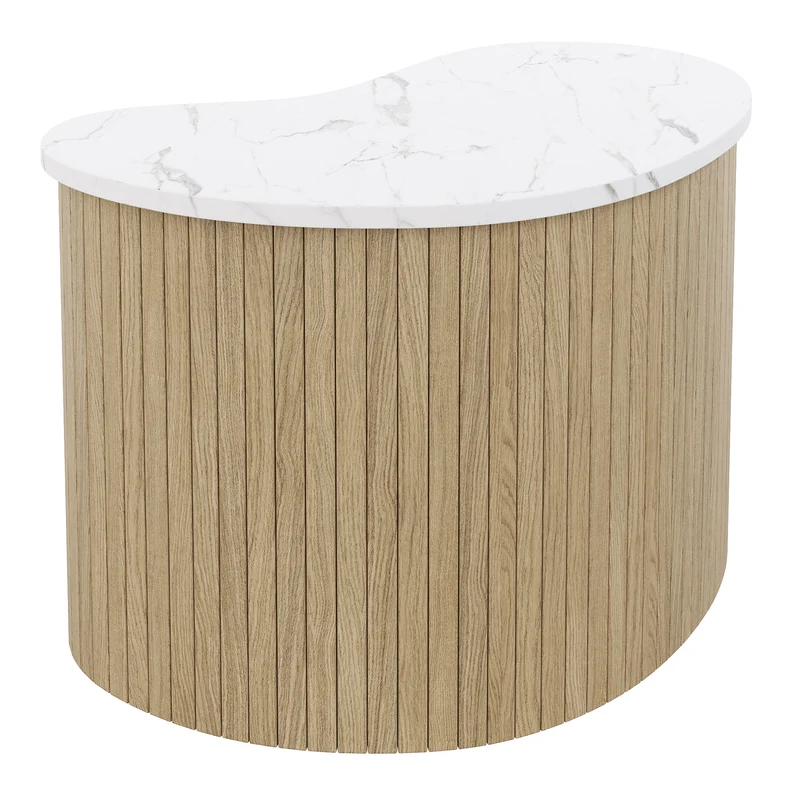 Ensemble de 2 tables basses gigognes effet marbre blanc et bois nature FJORDUS