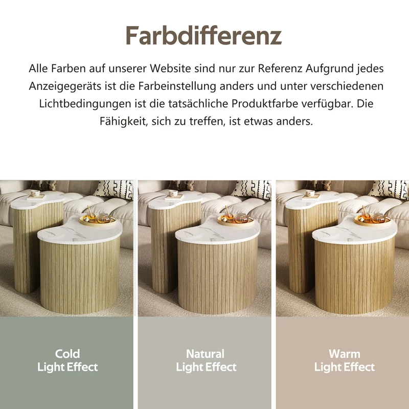 Ensemble de 2 tables basses gigognes effet marbre blanc et bois nature FJORDUS