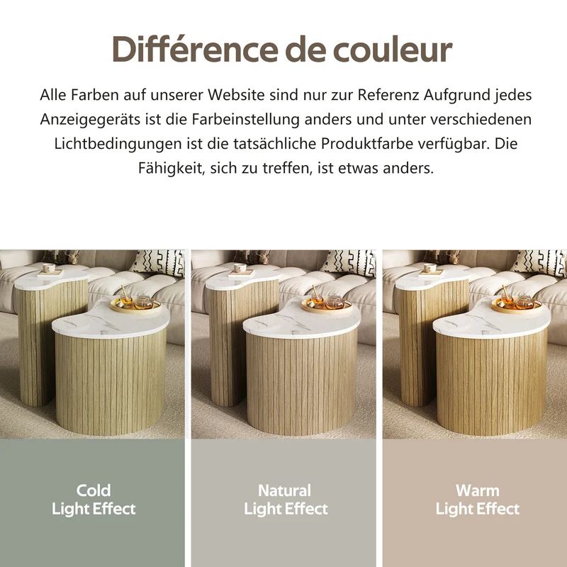 Ensemble de 2 tables basses gigognes effet marbre blanc et bois nature FJORDUS