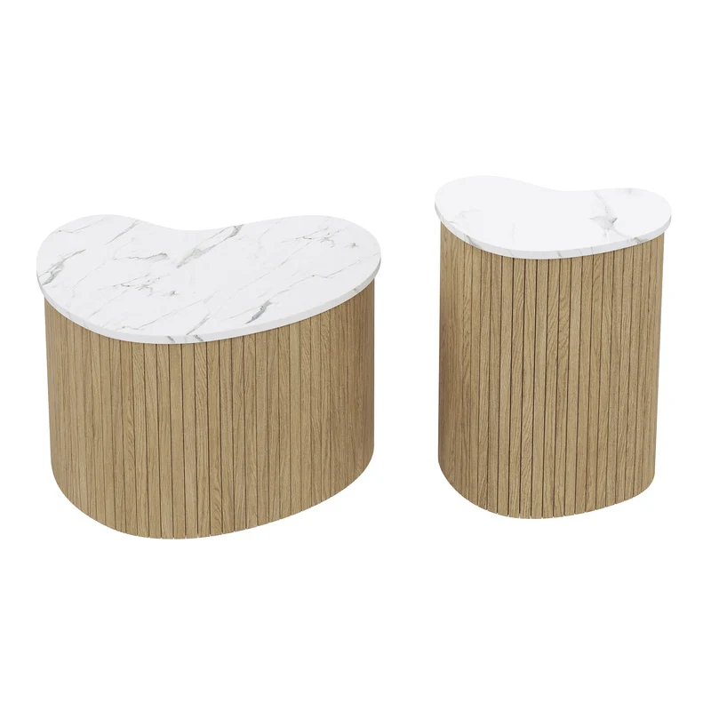 Ensemble de 2 tables basses gigognes effet marbre blanc et bois nature FJORDUS