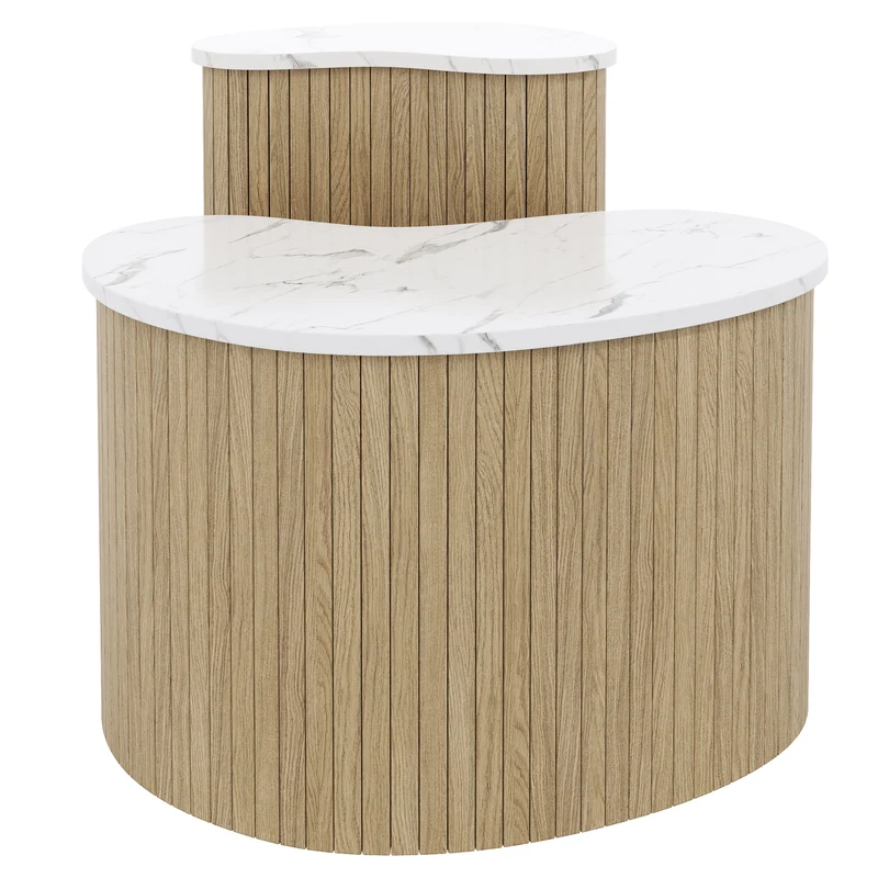 Ensemble de 2 tables basses gigognes effet marbre blanc et bois nature FJORDUS