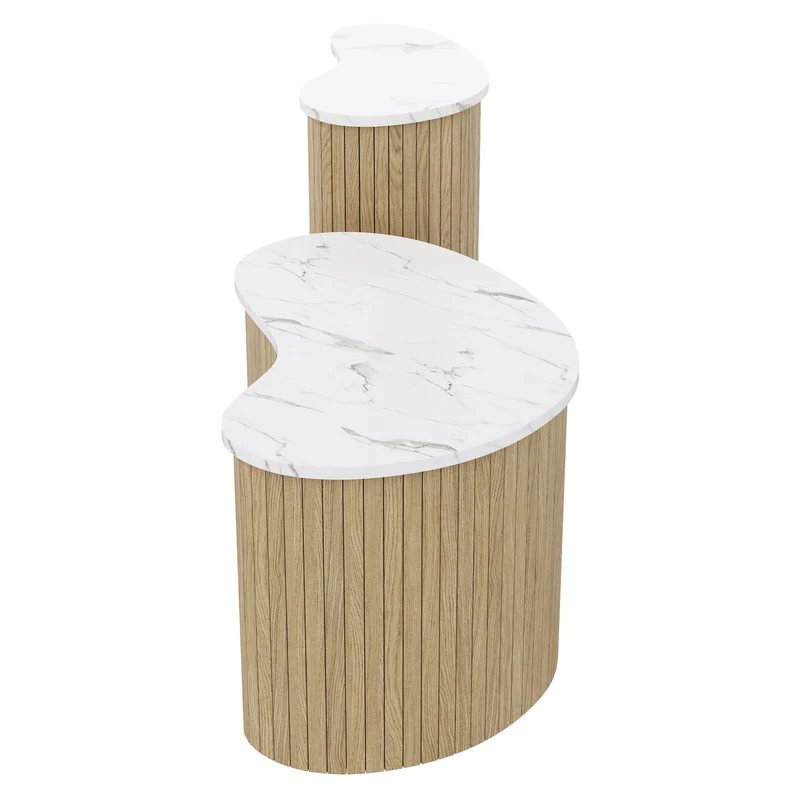 Ensemble de 2 tables basses gigognes effet marbre blanc et bois nature FJORDUS