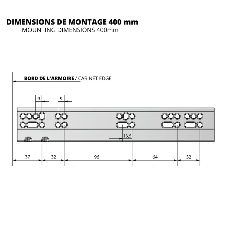 Ensemble de glissières dissimulée à fermeture silencieuse (gauche et droite), extension complète 250-600mm