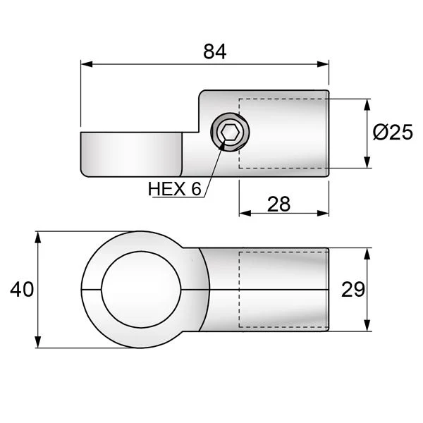 Connecteur Demi S-Type 25 mm, Chrome