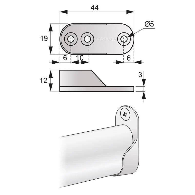 Fixation pour barre ovale de 15x30mm, Nickel