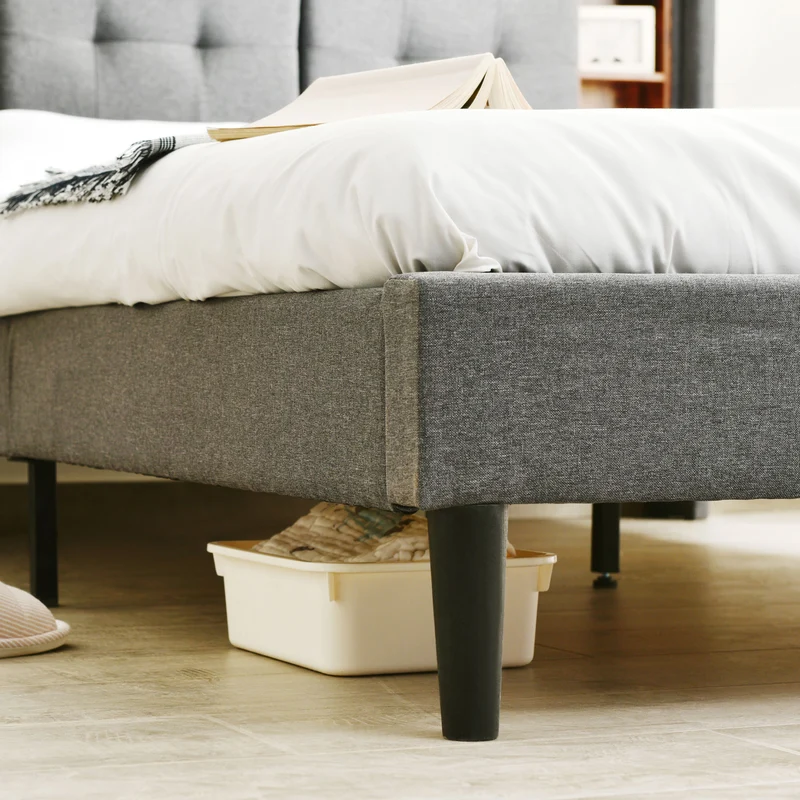 Lit double capitonné gris avec tête de lit rangement éclairage LED 160*200 Queen EENGEDS