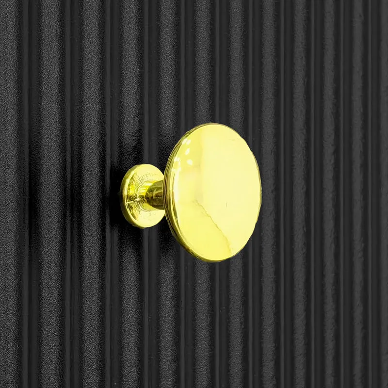 Buffet noir élégante façades texturées 5 tiroirs poignées dorées THRUZETS