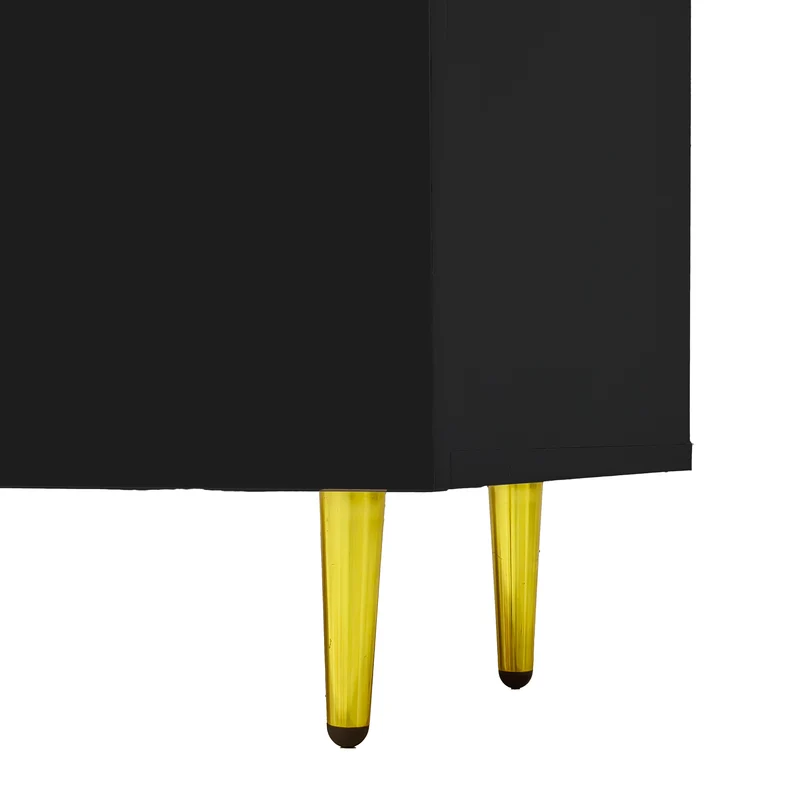 Meuble TV noir laqué 4 portes avec accents dorés 170*35*46cm QAHRELS