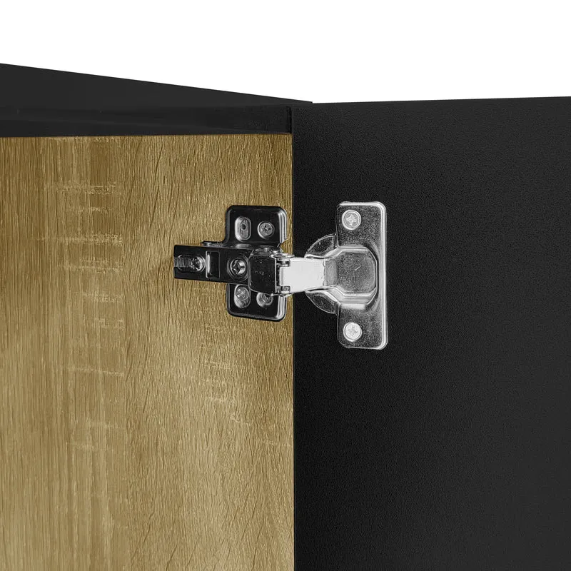Meuble TV noir laqué 4 portes avec accents dorés 170*35*46cm QAHRELS