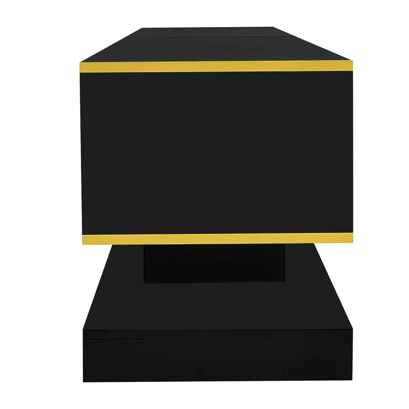 Meuble TV noir laqué éclairage LED et accents dorés ZILPHUS