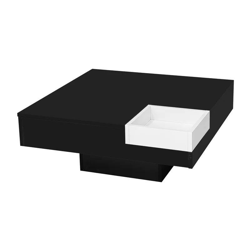 Table basse carrée noir blanc bicolore éclairage LED avec boîte de rangement amovible CROKS BLACK