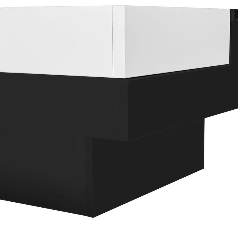 Table basse carrée noir blanc bicolore éclairage LED avec boîte de rangement amovible CROKS BLACK