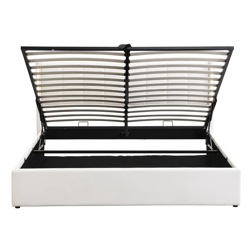 Lit coffre double PU blanc avec éclairage LED, USB et tête de lit réglable (140x200 cm) UDET WHITE DOUBLE