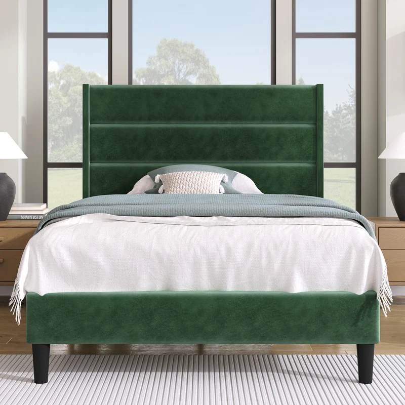 Cadre de lit simple rembourrés velours vert foncé (90*200cm) TAXOL