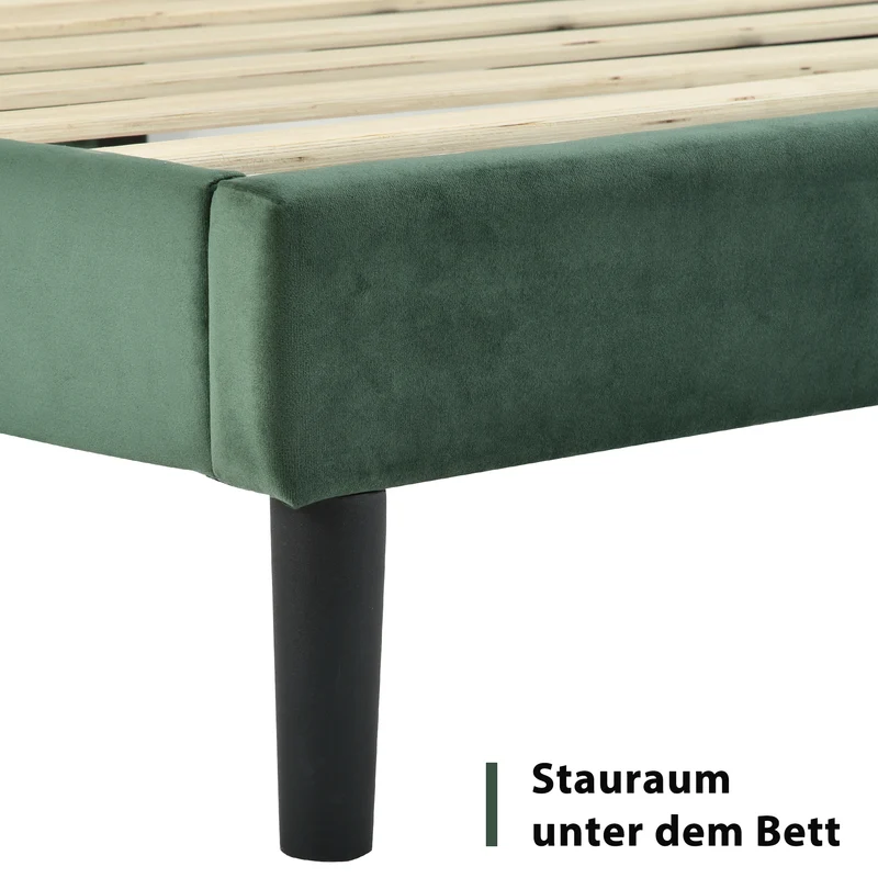 Cadre de lit simple rembourrés velours vert foncé (90*200cm) TAXOL