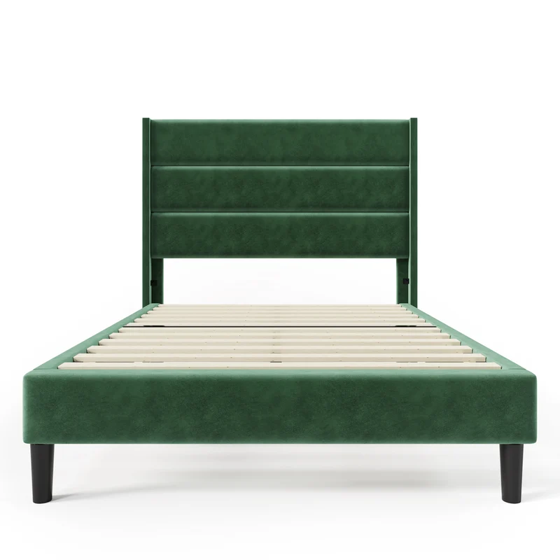 Cadre de lit simple rembourrés velours vert foncé (90*200cm) TAXOL