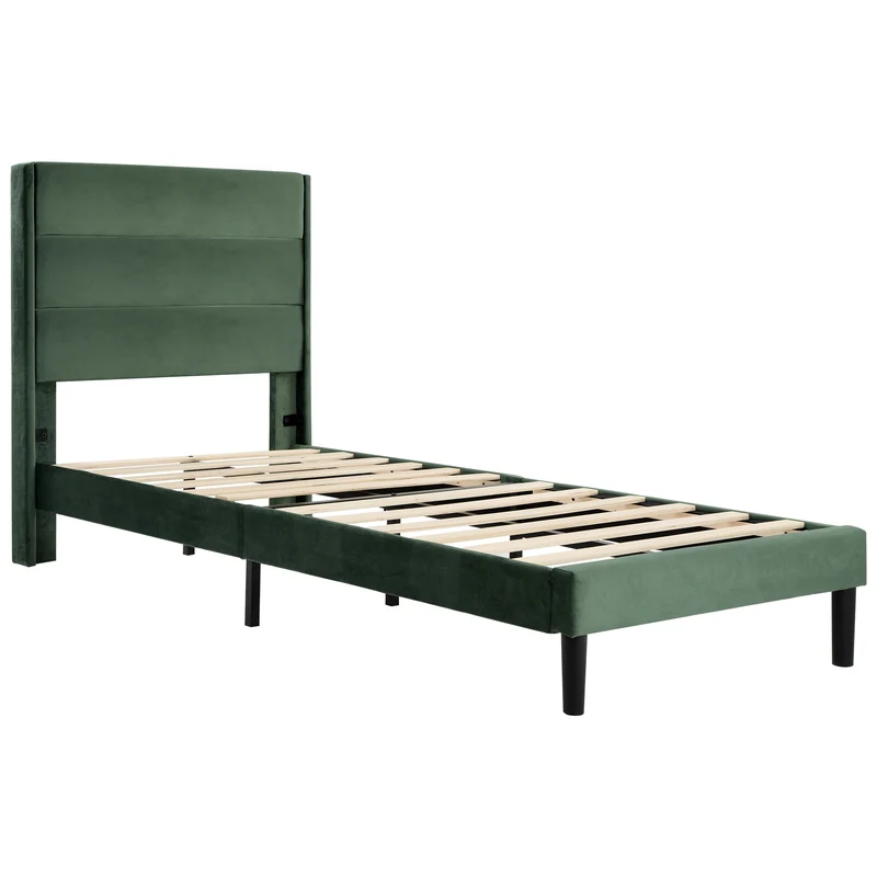 Cadre de lit simple rembourrés velours vert foncé (90*200cm) TAXOL