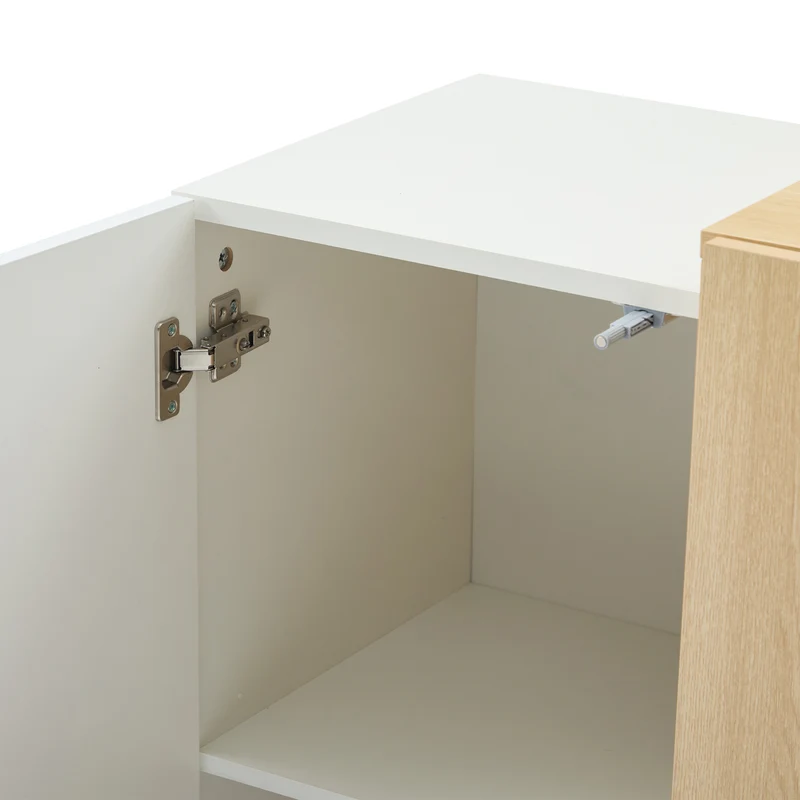 Buffet blanc brillant effet bois 4 tiroirs et 2 portes 140*35*81cm GREXEDS