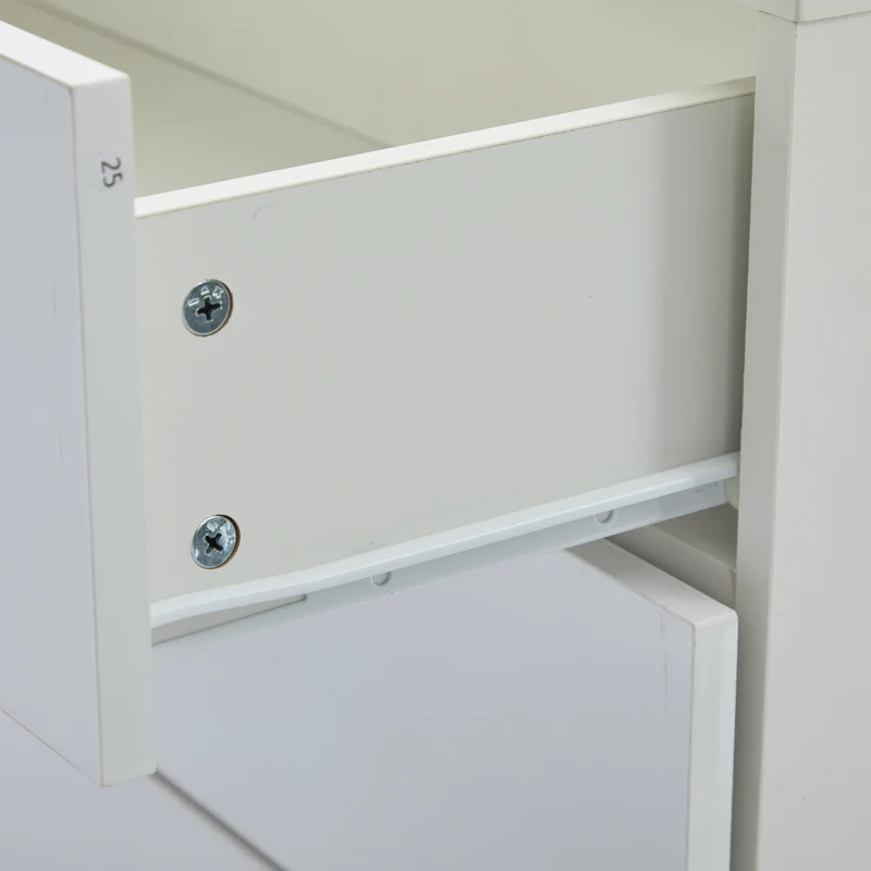 Buffet blanc brillant effet bois 4 tiroirs et 2 portes 140*35*81cm GREXEDS
