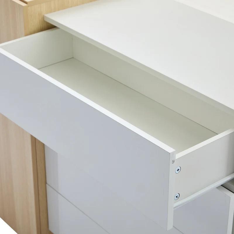 Buffet blanc brillant effet bois 4 tiroirs et 2 portes 140*35*81cm GREXEDS