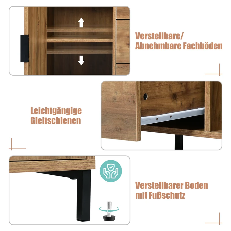 Buffet effet bois chêne foncé style industriel 2 portes 3 tiroirs 120x40x76cm OMNAERS