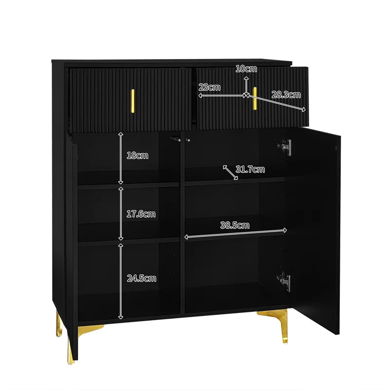 Buffet noir texturé avec détails dorés 2 tiroirs 2 portes SHEZA