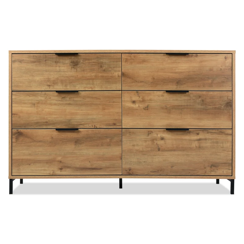 Buffet effet bois chêne foncé 6 tiroirs 120x40x76cm CRENGRIK