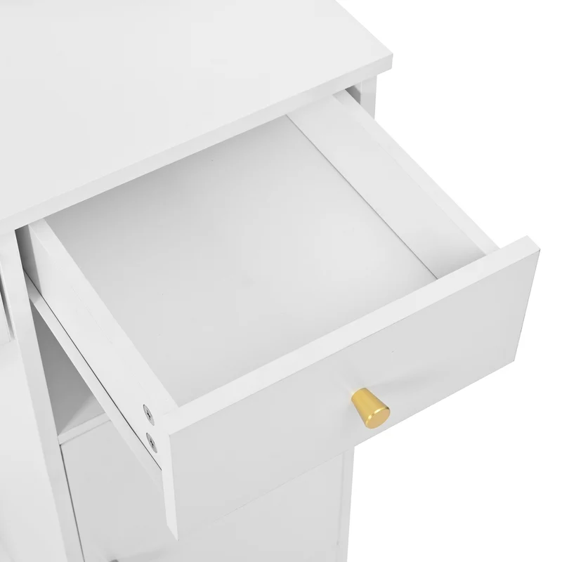 Coiffeuse blanc éclairage LED avec miroir et tabouret, 3 tiroirs, 2 portes 110x40x151cm VIGOURLN