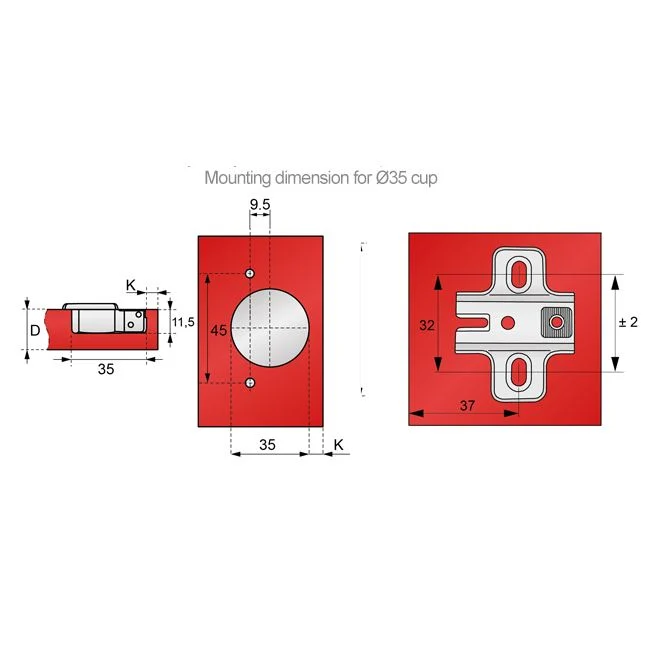 110° Charnière, H0 plaque de montage avec vis EURO, portes superposées