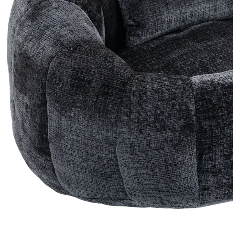 Canapé compact rond 2 places Loveseat en chenille noir anthracite et 2 cousins FISSURE