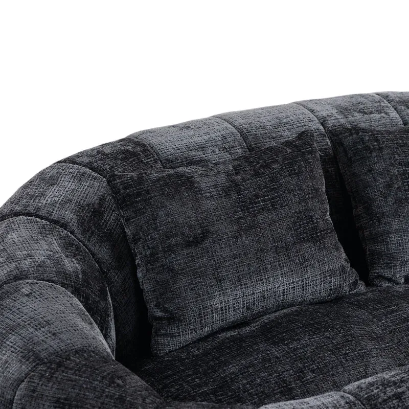 Canapé compact rond 2 places Loveseat en chenille noir anthracite et 2 cousins FISSURE