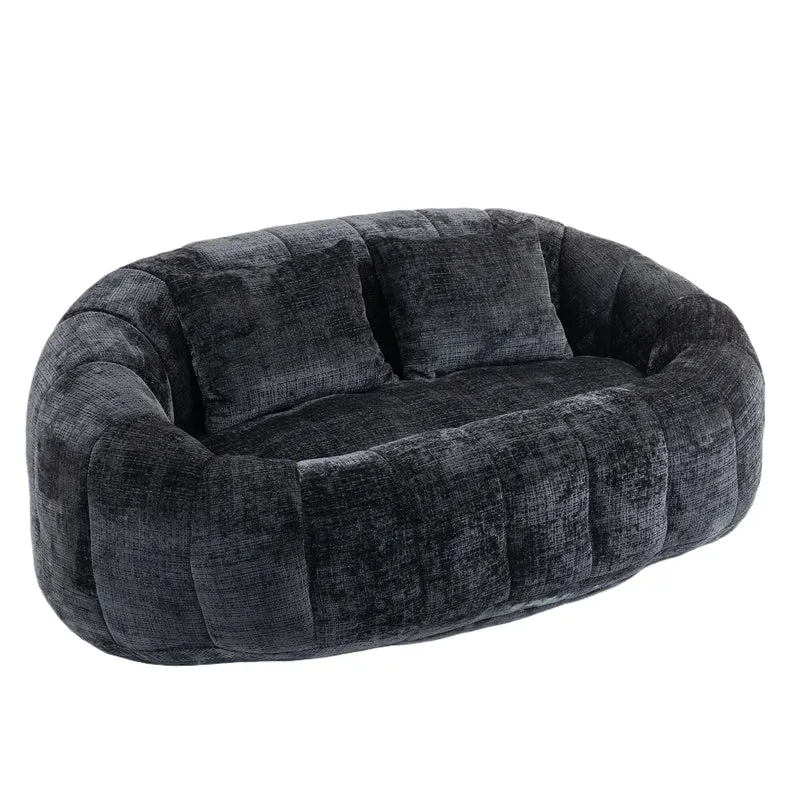 Canapé compact rond 2 places Loveseat en chenille noir anthracite et 2 cousins FISSURE