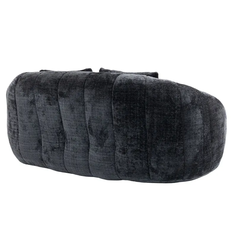 Canapé compact rond 2 places Loveseat en chenille noir anthracite et 2 cousins FISSURE