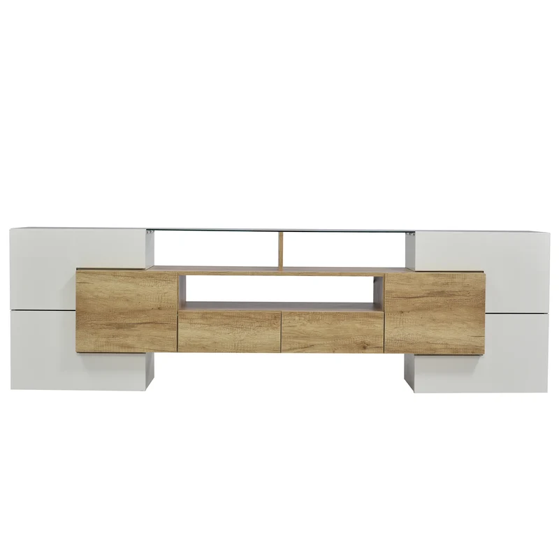 Meuble TV élégant blanc brillant éclairage LED, meuble de salon Design moderne surface en verre KARKRANS