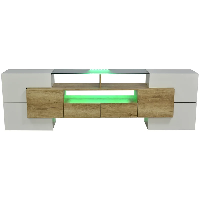 Meuble TV élégant blanc brillant éclairage LED, meuble de salon Design moderne surface en verre KARKRANS