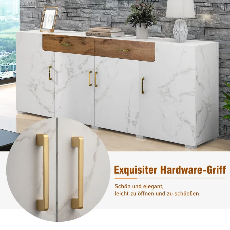 Buffet blanc effet marbre 4 portes 2 tiroirs 208x39,5x80cm ELAD