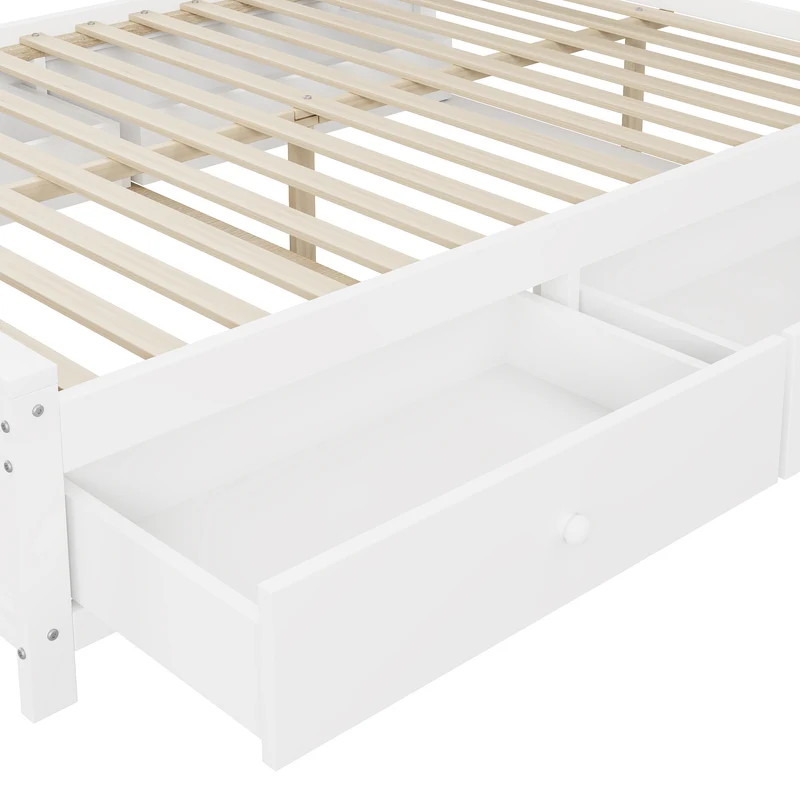 Cadre de lit double bois blanc avec étagère placard de rangement 4 tiroirs sommier à lattes 140*200 GUNKRIETS